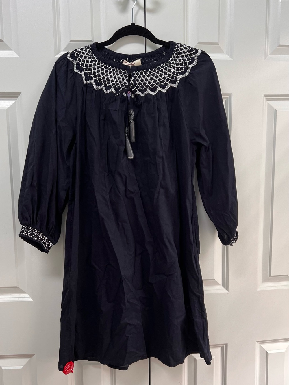 Women’s Navy Smocked Collar Long Sleeve Dress